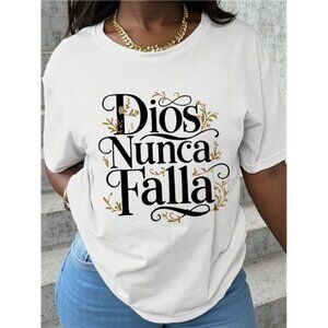 Letter Print Casual Round Neck Short Sleeve T-Shirt Graphic Tees Women Tops